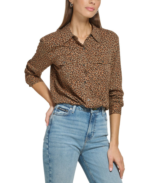 Women's Star-Print Button-Front High-Low Top